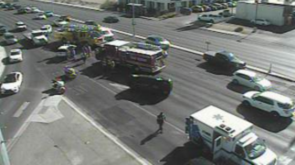 Car rolls onto side, catches fire after crash near Sahara, Rainbow KSNV